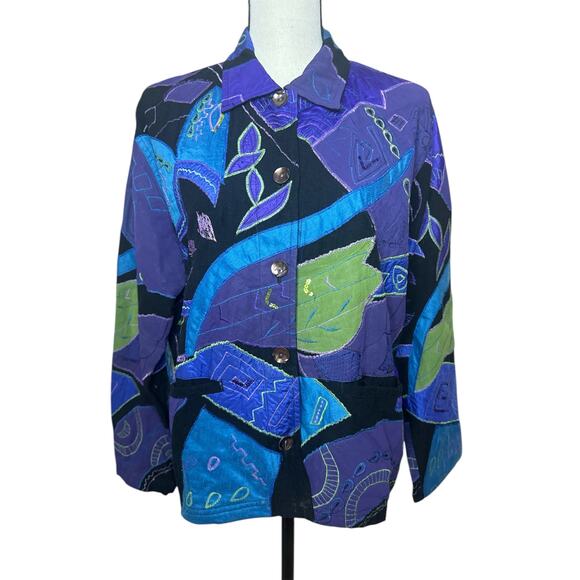 Chico's Jackets & Blazers - VTG CHICO'S Patchwork Blazer/Jacket Women's 1 Embroidered Multicolor Silk/Linen